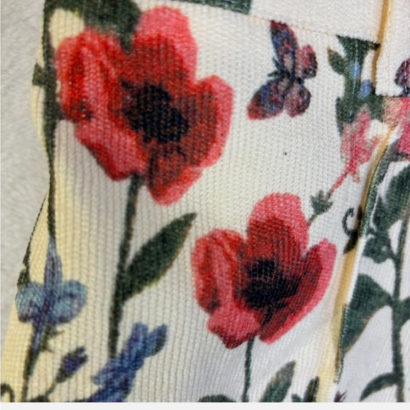 Lightweight Corduroy Floral Wide Leg Jumpsuit Bib Overalls Ivory XL Boho - Picture 3 of 6